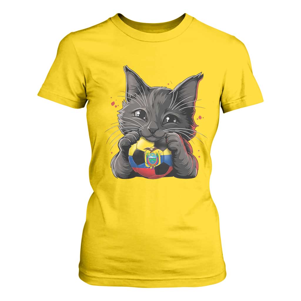 Ecuador Black Cat Soccer Game Day T Shirt For Women Cat Lover Gift