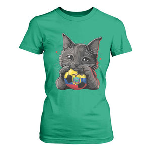 Ecuador Black Cat Soccer Game Day T Shirt For Women Cat Lover Gift
