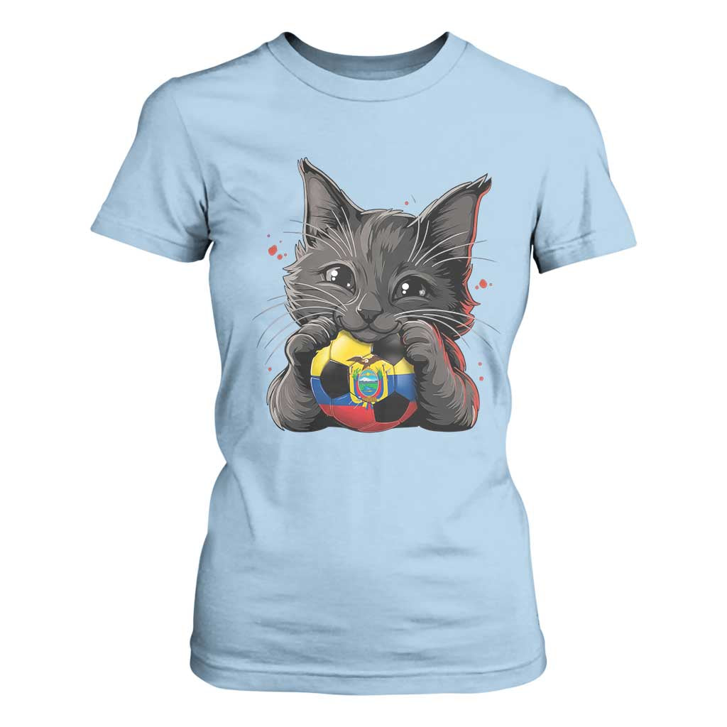 Ecuador Black Cat Soccer Game Day T Shirt For Women Cat Lover Gift