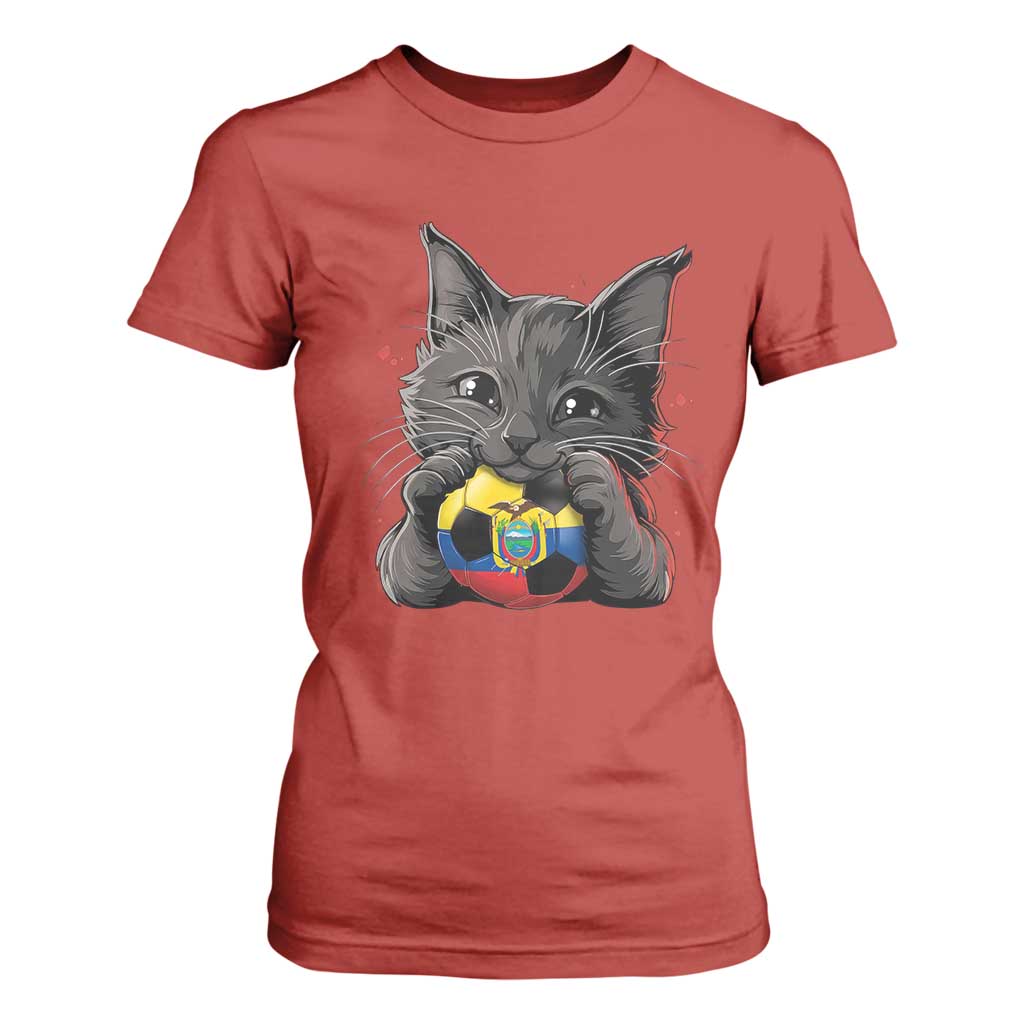Ecuador Black Cat Soccer Game Day T Shirt For Women Cat Lover Gift
