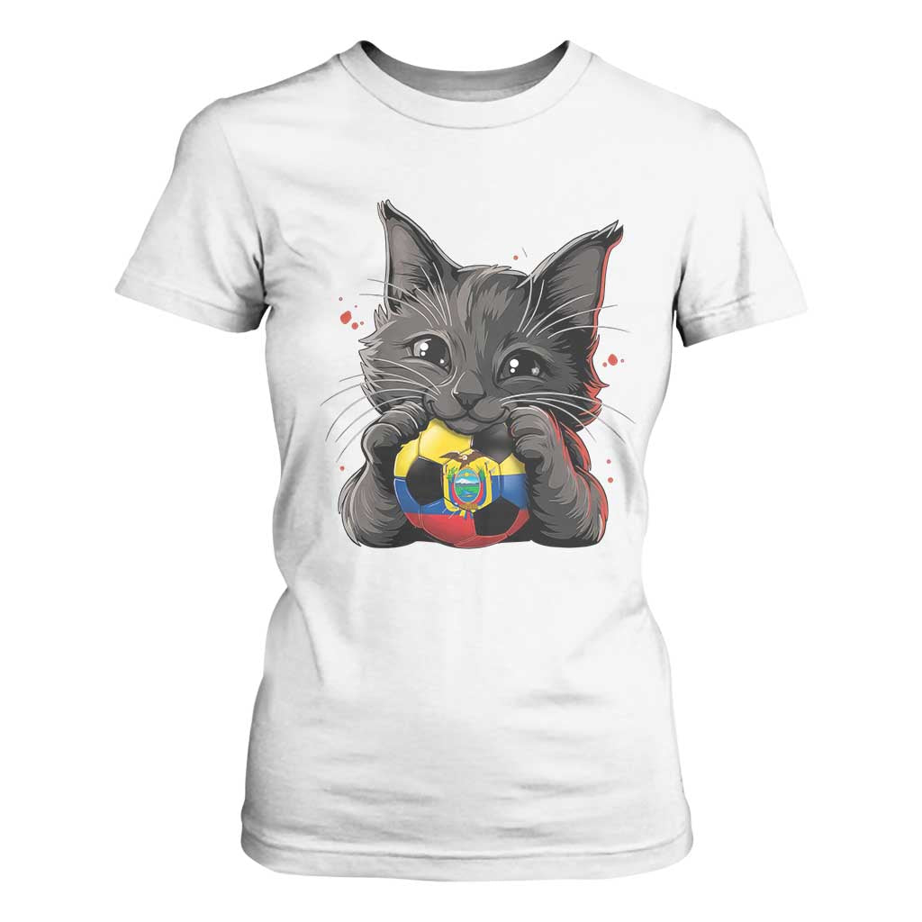 Ecuador Black Cat Soccer Game Day T Shirt For Women Cat Lover Gift