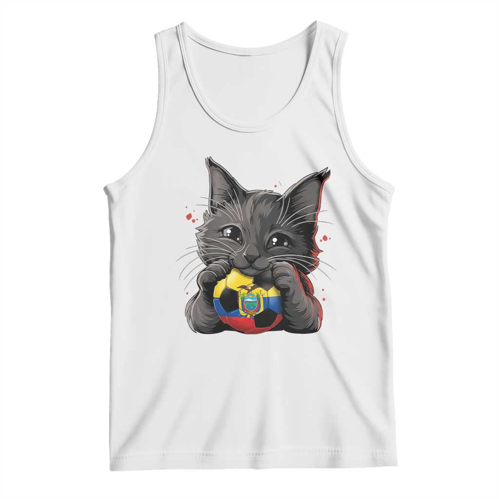 Ecuador Black Cat Soccer Game Day Tank Top Cat Lover Gift TS12 White Print Your Wear