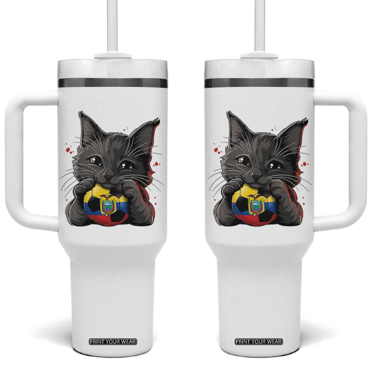 Ecuador Black Cat Soccer Game Day Tumbler With Handle Cat Lover Gift