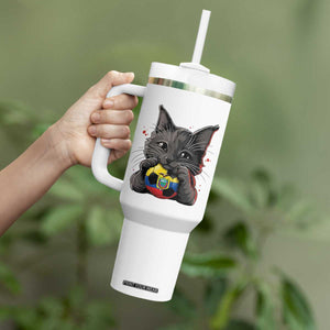 Ecuador Black Cat Soccer Game Day Tumbler With Handle Cat Lover Gift