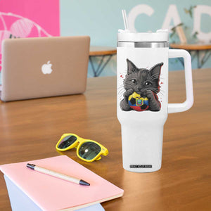 Ecuador Black Cat Soccer Game Day Tumbler With Handle Cat Lover Gift