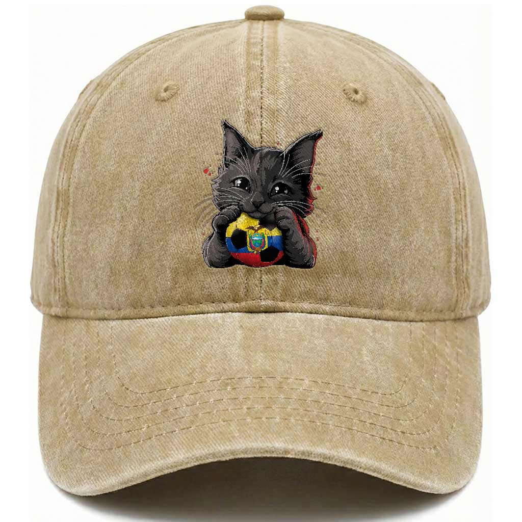 Ecuador Black Cat Soccer Game Day Washed Cotton Baseball Cap Cat Lover Gift