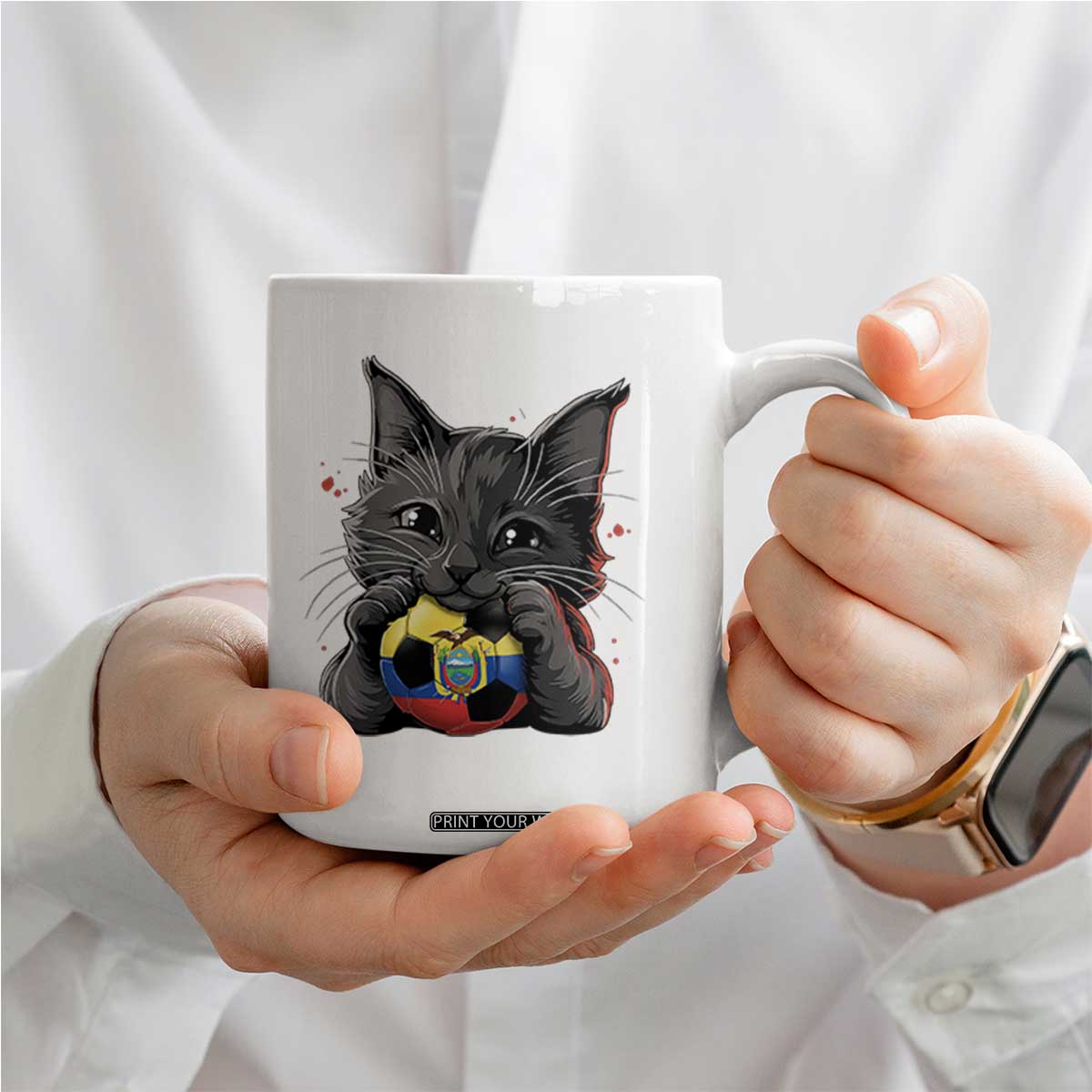 Ecuador Black Cat Soccer Game Day Coffee Mug Cat Lover Gift
