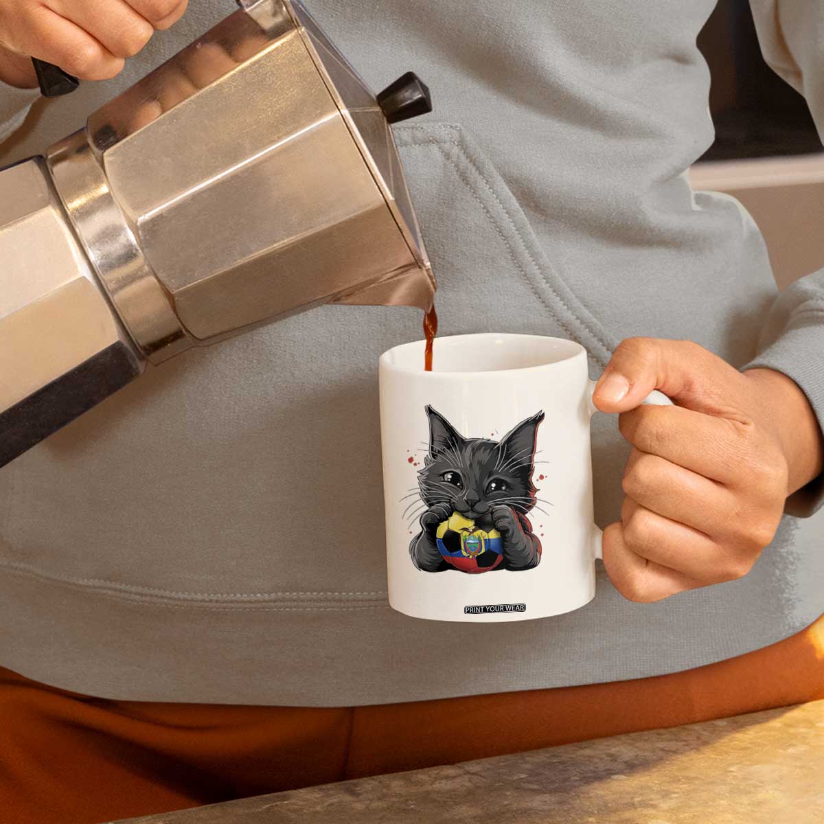 Ecuador Black Cat Soccer Game Day Coffee Mug Cat Lover Gift