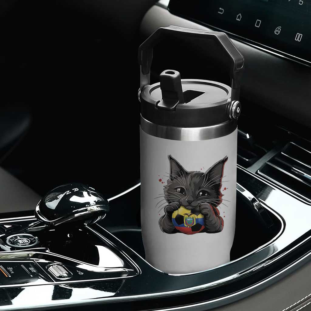 Ecuador Black Cat Soccer Game Day Flip Straw Tumbler Cat Lover Gift