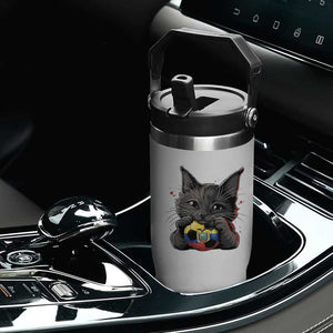 Ecuador Black Cat Soccer Game Day Flip Straw Tumbler Cat Lover Gift