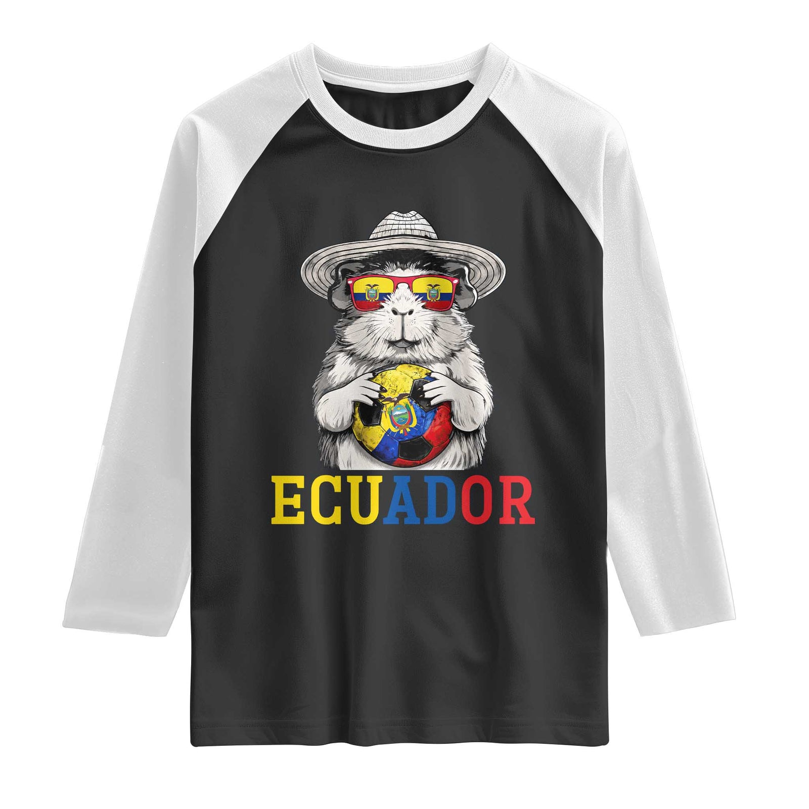 Funny Ecuador Guinea Pig Soccer Fan Raglan Shirt Cavy Lover Gift TS12 Black White Print Your Wear