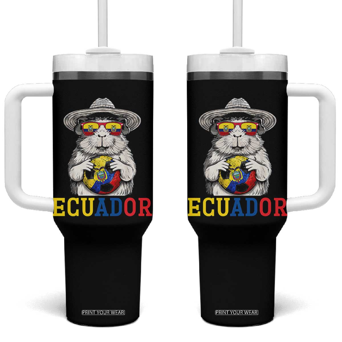 Funny Ecuador Guinea Pig Soccer Fan Tumbler With Handle Cavy Lover Gift TS12 One Size: 40 oz Black Print Your Wear