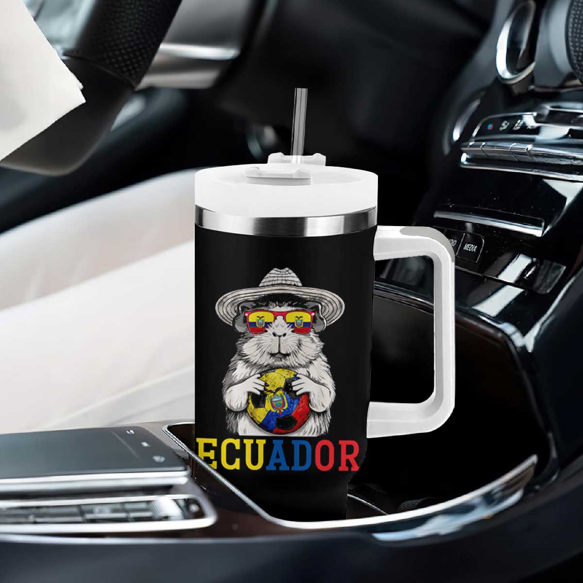 Funny Ecuador Guinea Pig Soccer Fan Tumbler With Handle Cavy Lover Gift
