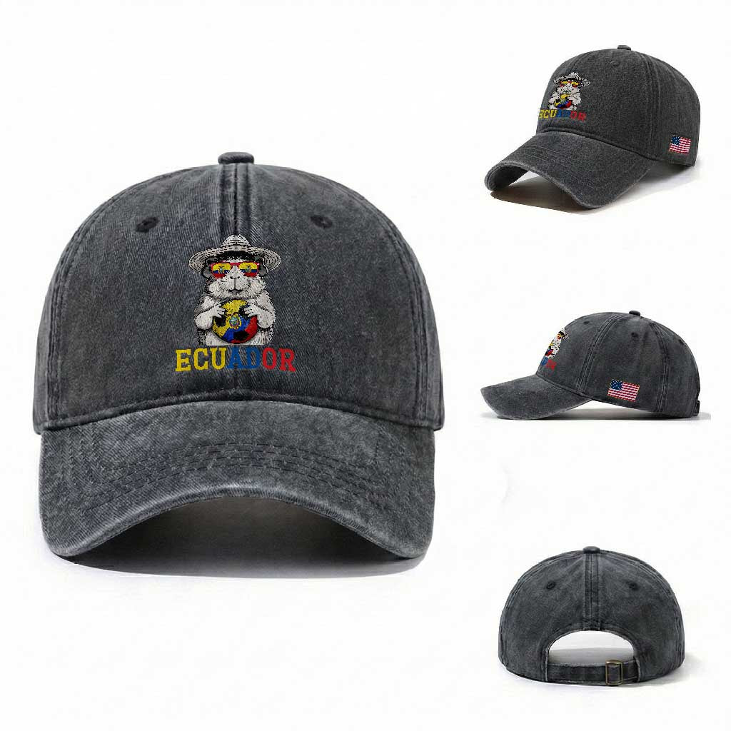 Funny Ecuador Guinea Pig Soccer Fan Washed Cotton Baseball Cap Cavy Lover Gift