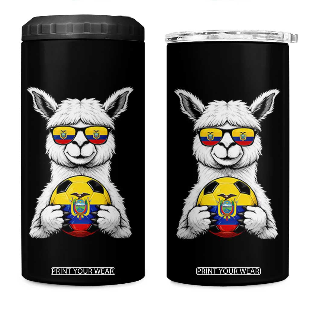 Funny Ecuador Alpaca Soccer Lover 4 in 1 Can Cooler Tumbler South American Pride Gift
