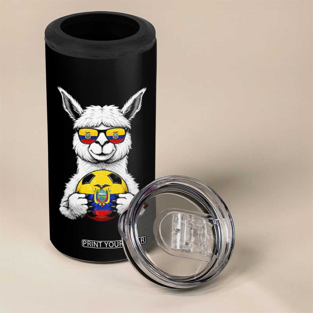 Funny Ecuador Alpaca Soccer Lover 4 in 1 Can Cooler Tumbler South American Pride Gift