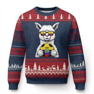 Funny Ecuador Alpaca Soccer Lover Ugly Christmas Sweater South American Pride Gift