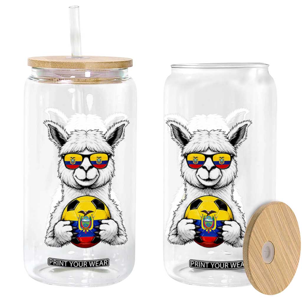 Funny Ecuador Alpaca Soccer Lover Glass Can South American Pride Gift