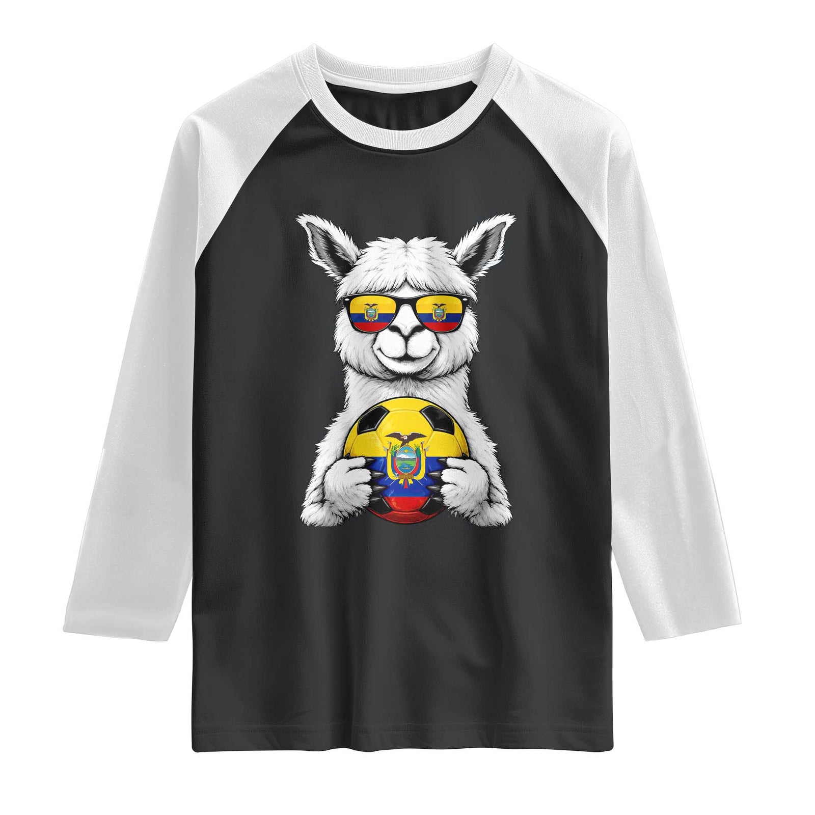 Funny Ecuador Alpaca Soccer Lover Raglan Shirt South American Pride Gift TS12 Black White Print Your Wear