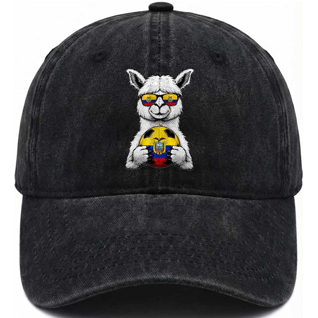 Funny Ecuador Alpaca Soccer Lover Washed Cotton Baseball Cap South American Pride Gift