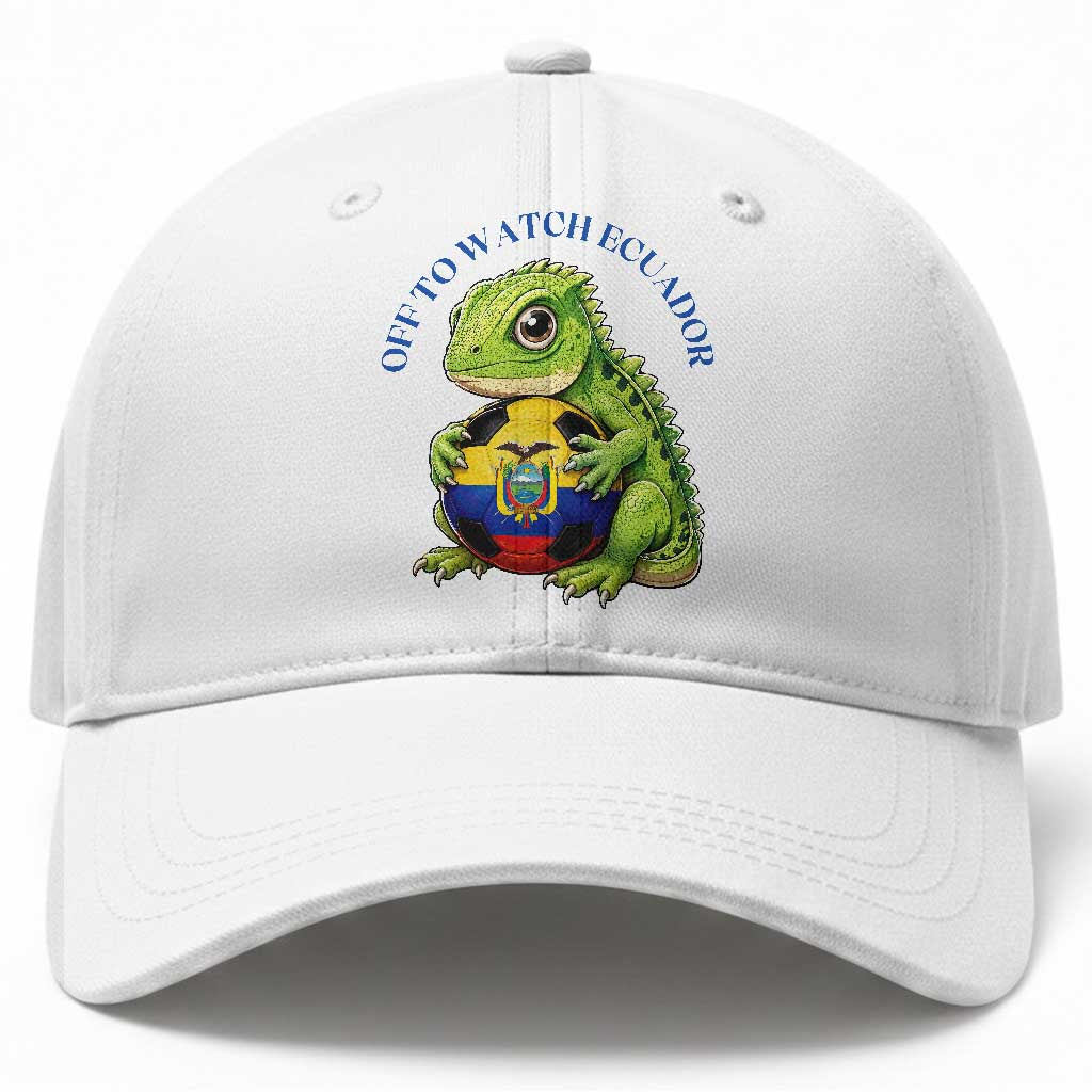 Off To Watch Ecuador Baseball Cap Funny Ecuador Iguana Soccer Fan Gift