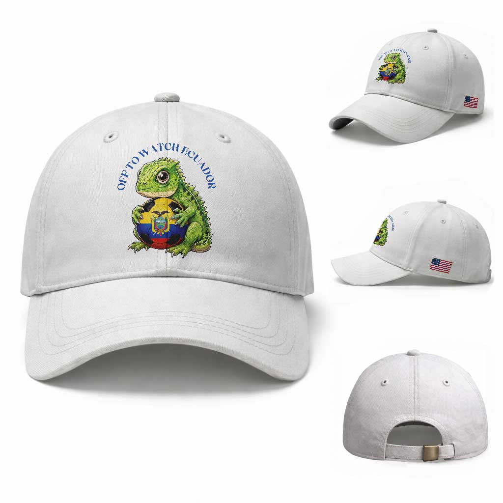 Off To Watch Ecuador Baseball Cap Funny Ecuador Iguana Soccer Fan Gift