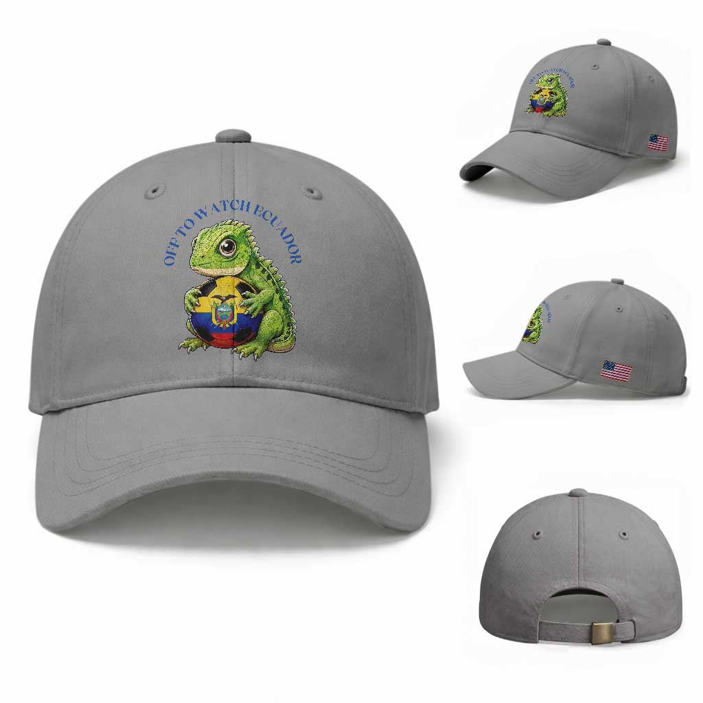 Off To Watch Ecuador Baseball Cap Funny Ecuador Iguana Soccer Fan Gift