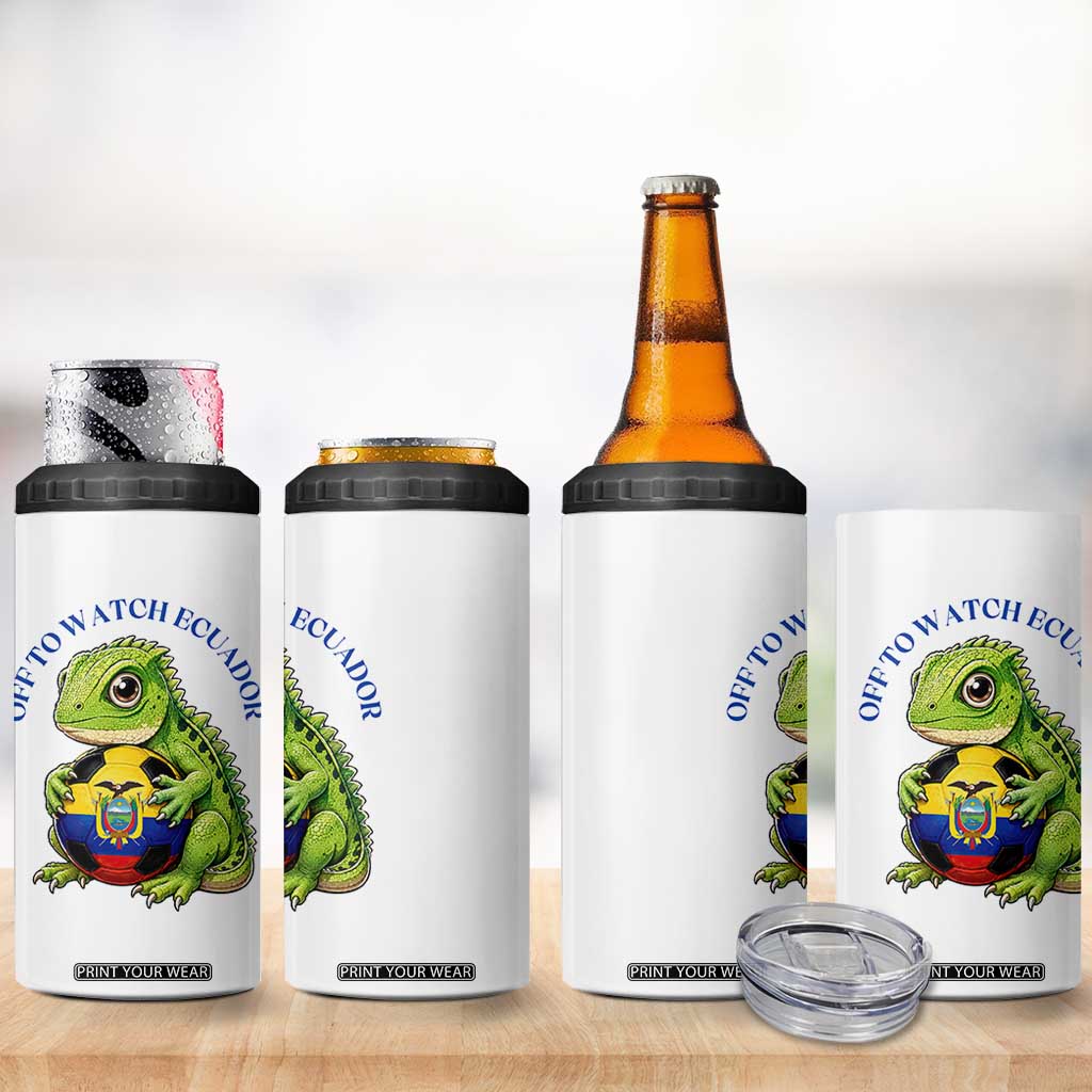 Off To Watch Ecuador 4 in 1 Can Cooler Tumbler Funny Ecuador Iguana Soccer Fan Gift