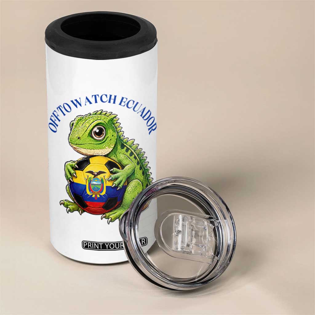 Off To Watch Ecuador 4 in 1 Can Cooler Tumbler Funny Ecuador Iguana Soccer Fan Gift