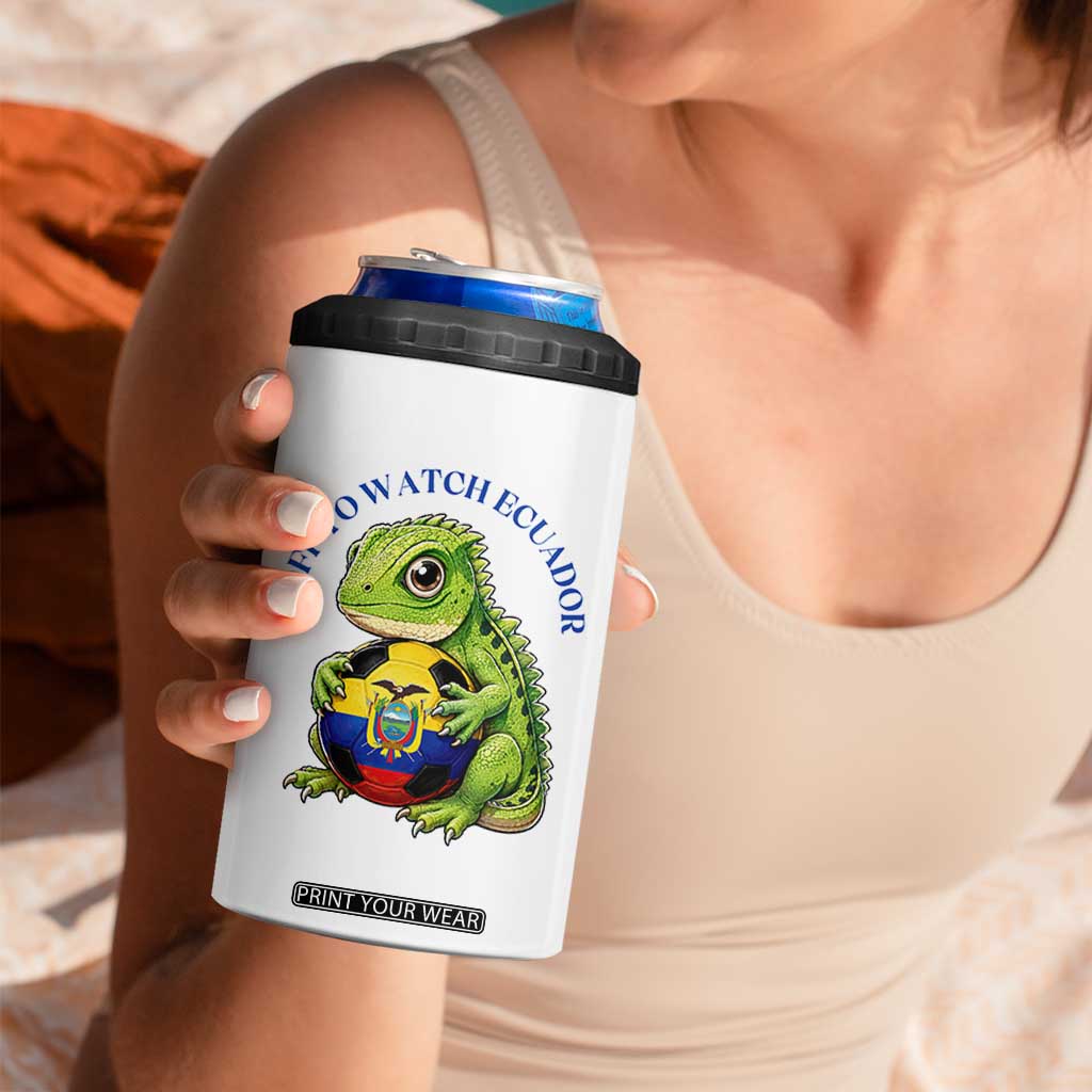 Off To Watch Ecuador 4 in 1 Can Cooler Tumbler Funny Ecuador Iguana Soccer Fan Gift