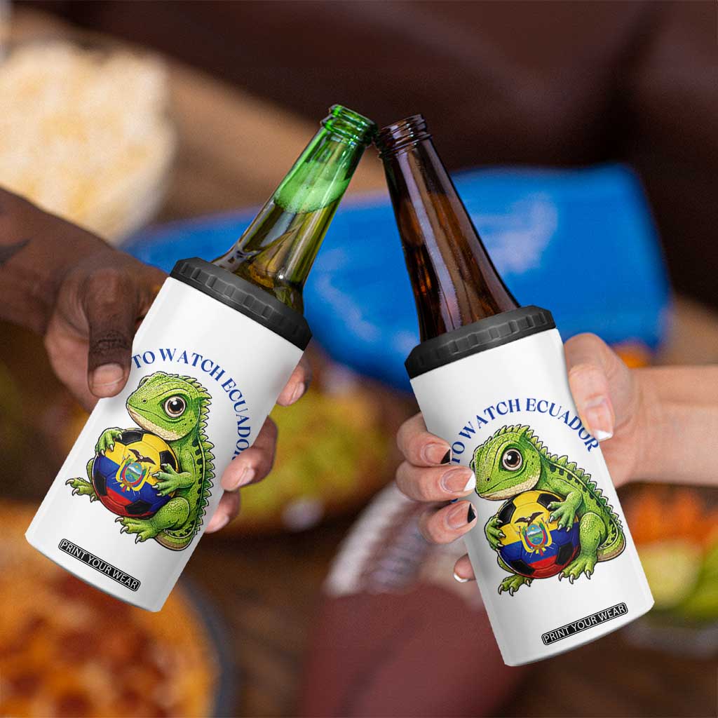 Off To Watch Ecuador 4 in 1 Can Cooler Tumbler Funny Ecuador Iguana Soccer Fan Gift