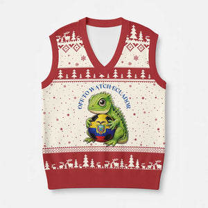 Off To Watch Ecuador V-Neck Knit Sweater Vest Funny Ecuador Iguana Soccer Fan Gift