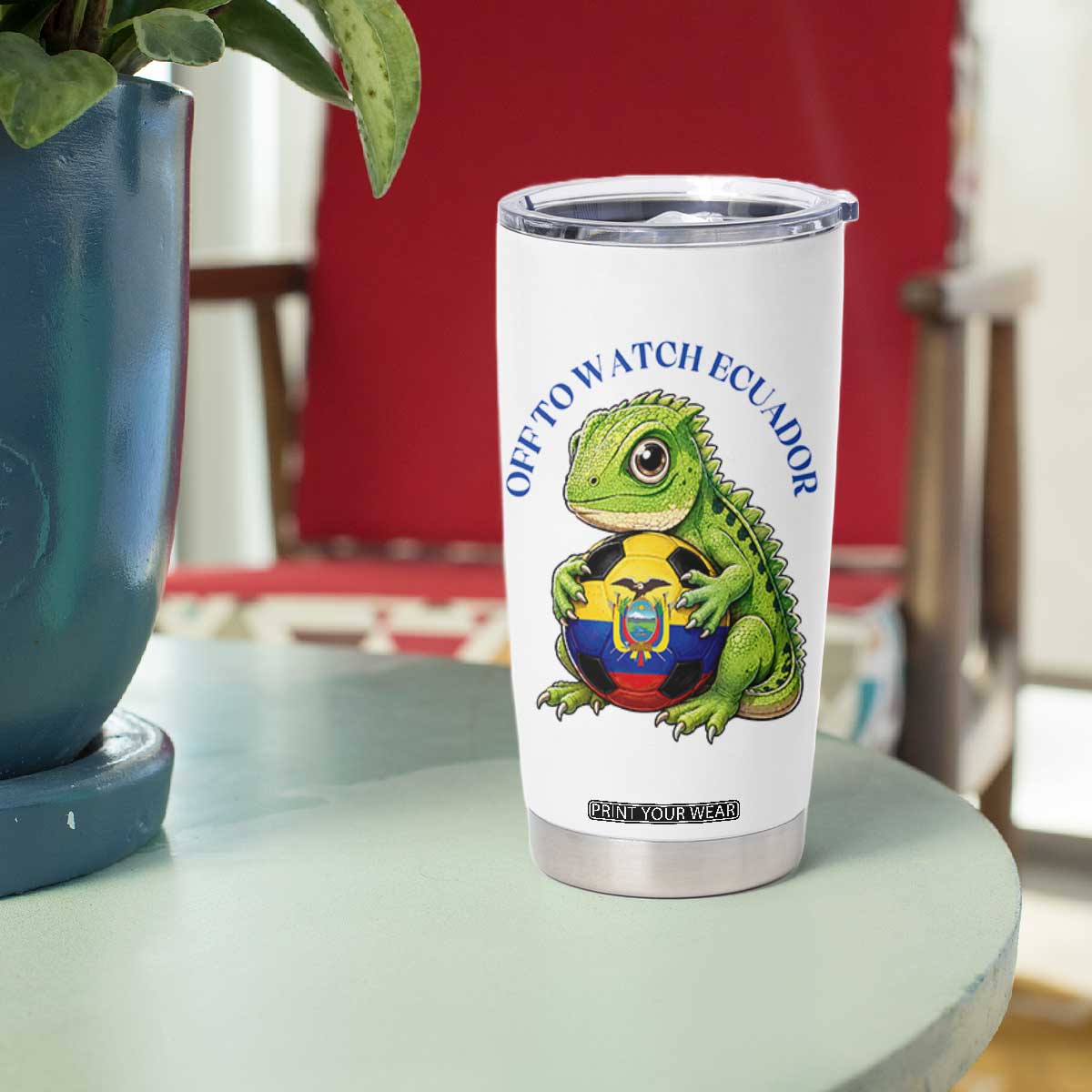 Off To Watch Ecuador Tumbler Cup Funny Ecuador Iguana Soccer Fan Gift