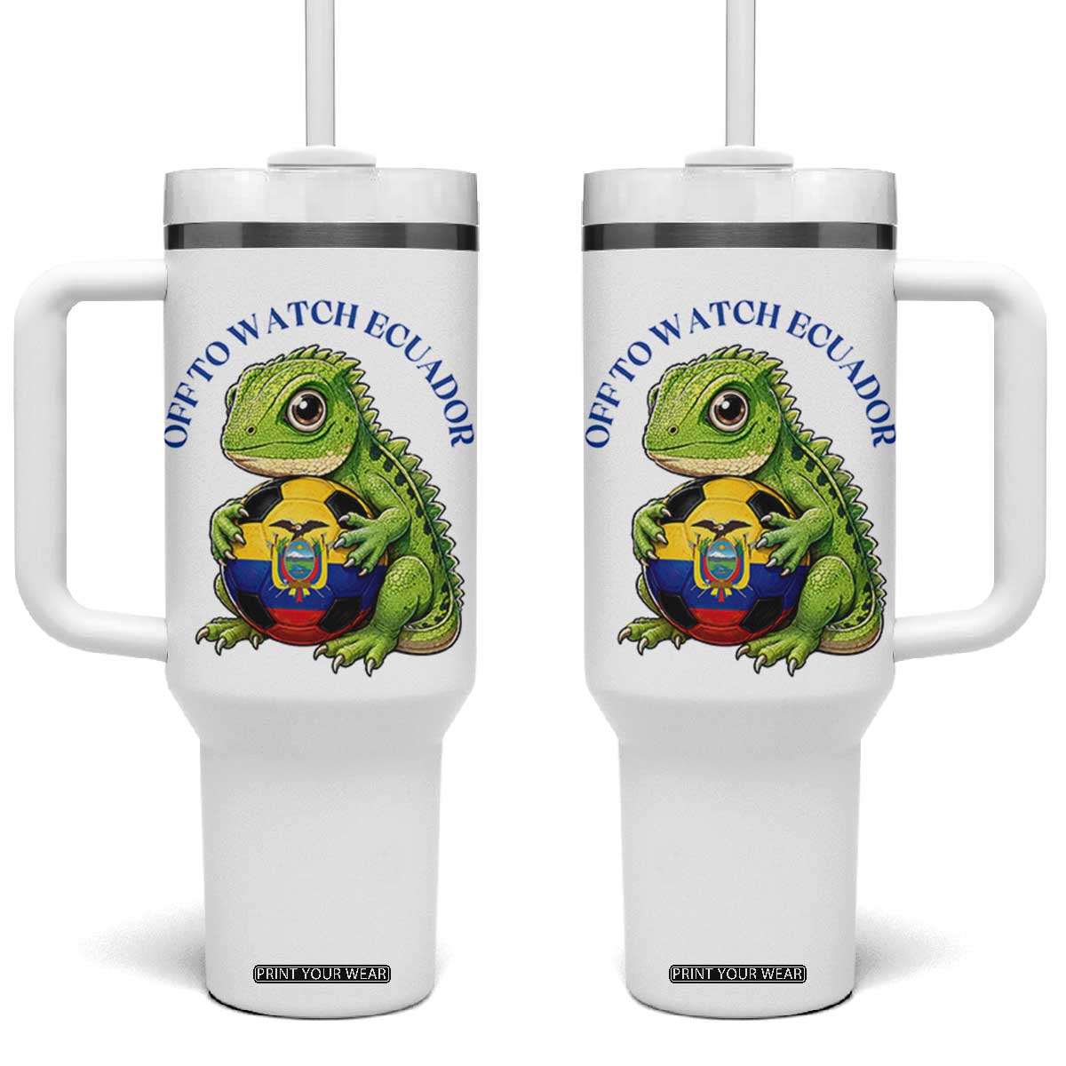 Off To Watch Ecuador Tumbler With Handle Funny Ecuador Iguana Soccer Fan Gift