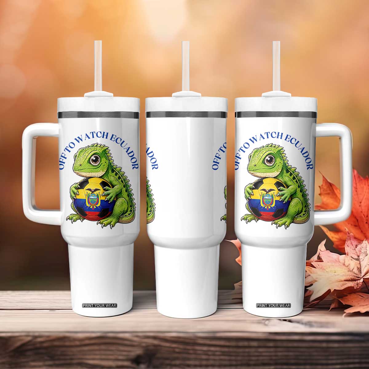 Off To Watch Ecuador Tumbler With Handle Funny Ecuador Iguana Soccer Fan Gift