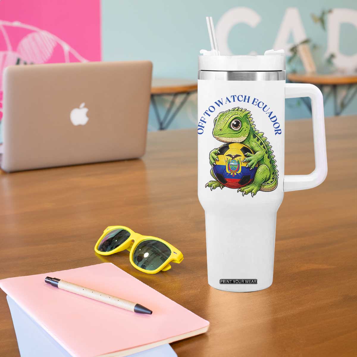 Off To Watch Ecuador Tumbler With Handle Funny Ecuador Iguana Soccer Fan Gift