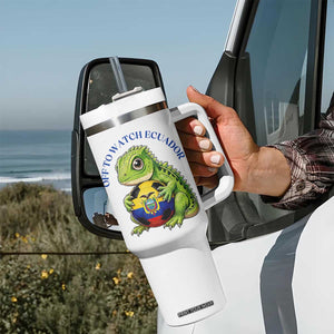 Off To Watch Ecuador Tumbler With Handle Funny Ecuador Iguana Soccer Fan Gift