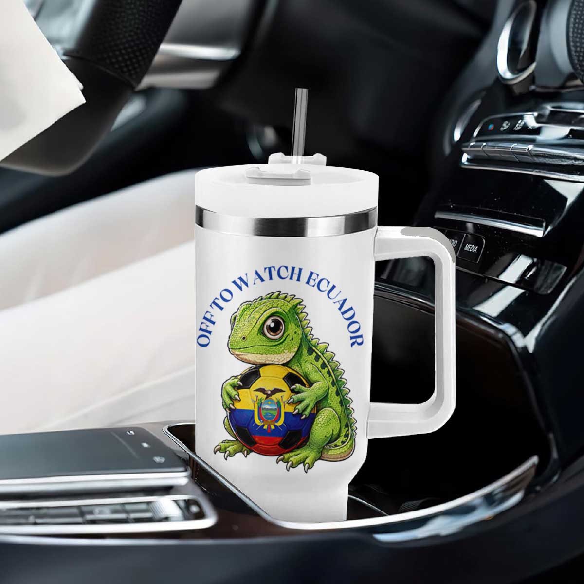 Off To Watch Ecuador Tumbler With Handle Funny Ecuador Iguana Soccer Fan Gift