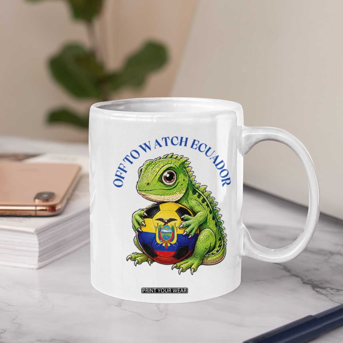 Off To Watch Ecuador Coffee Mug Funny Ecuador Iguana Soccer Fan Gift