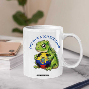 Off To Watch Ecuador Coffee Mug Funny Ecuador Iguana Soccer Fan Gift