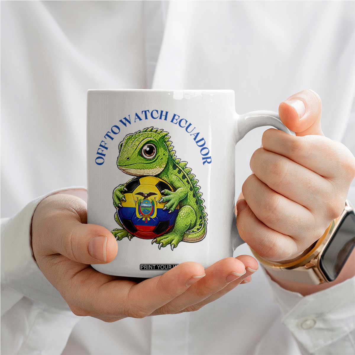 Off To Watch Ecuador Coffee Mug Funny Ecuador Iguana Soccer Fan Gift