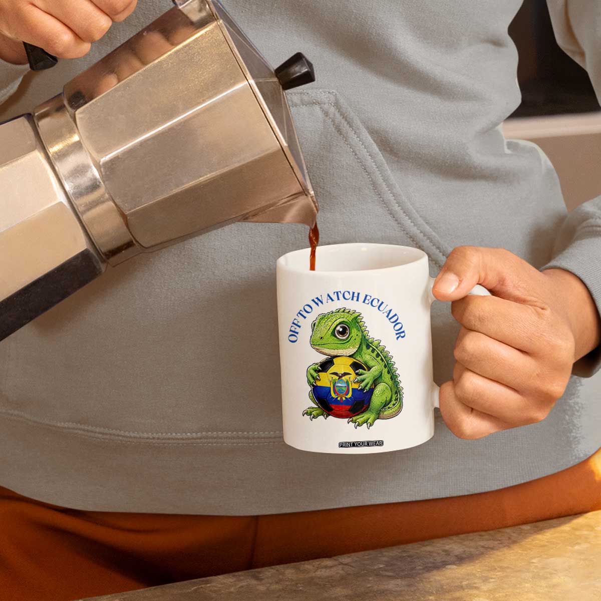 Off To Watch Ecuador Coffee Mug Funny Ecuador Iguana Soccer Fan Gift