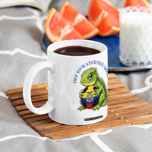 Off To Watch Ecuador Coffee Mug Funny Ecuador Iguana Soccer Fan Gift