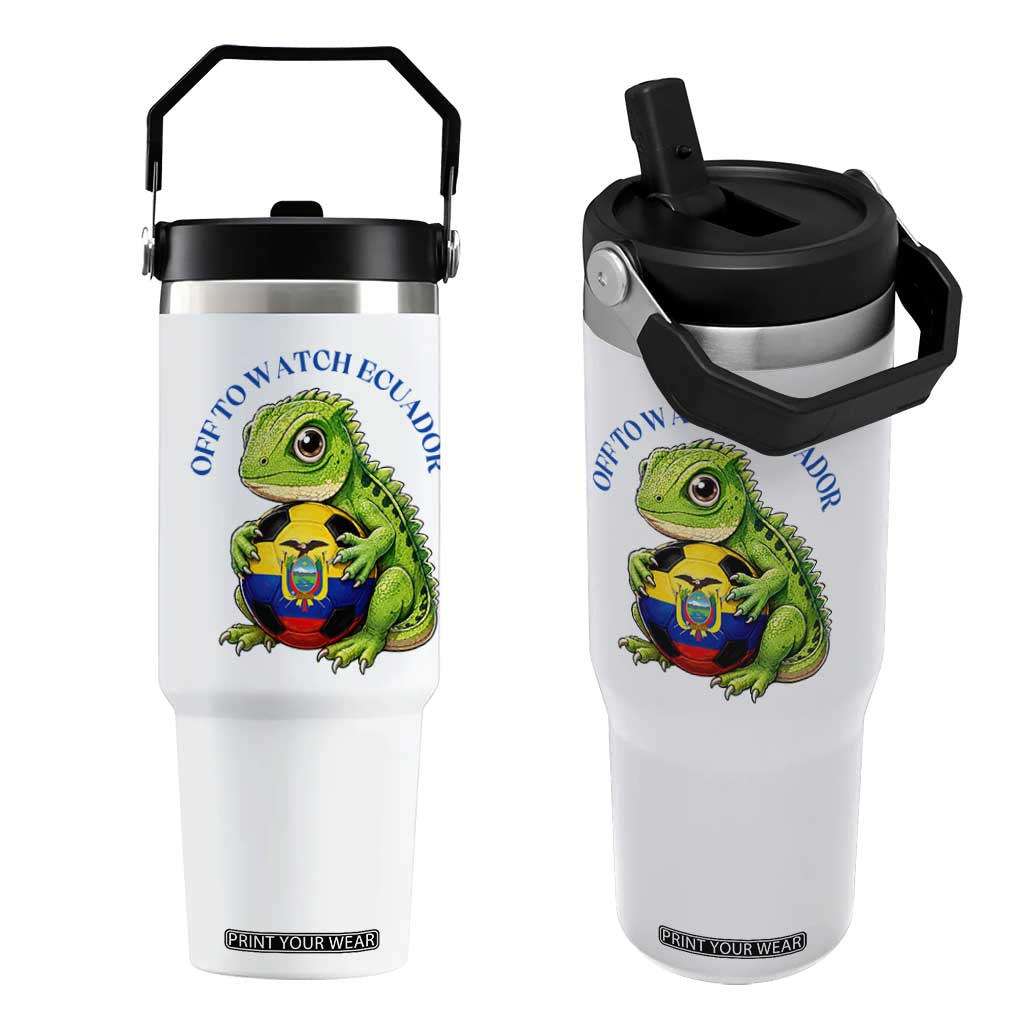 Off To Watch Ecuador Flip Straw Tumbler Funny Ecuador Iguana Soccer Fan Gift