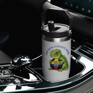 Off To Watch Ecuador Flip Straw Tumbler Funny Ecuador Iguana Soccer Fan Gift