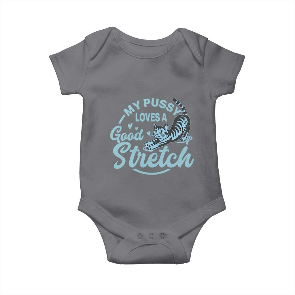 Adult Humor Cat Baby Onesie My Pussy Loves A Good Stretch TS12 Charcoal Print Your Wear