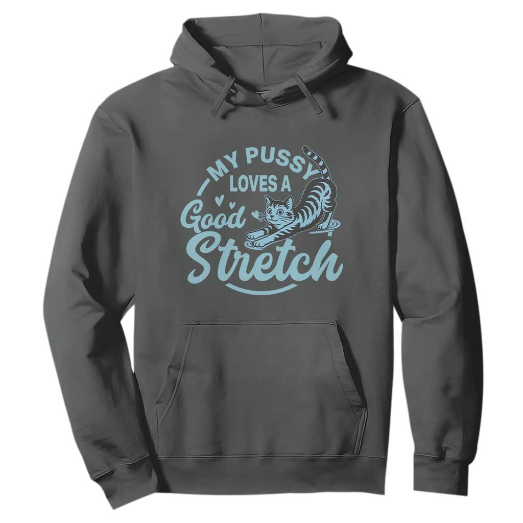 Adult Humor Cat Hoodie My Pussy Loves A Good Stretch TS12 Dark Heather Print Your Wear