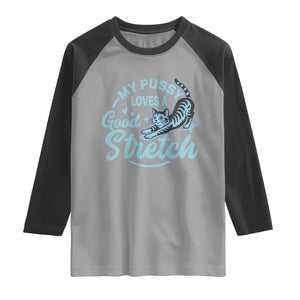 Adult Humor Cat Raglan Shirt My Pussy Loves A Good Stretch TS12 Sport Gray Black Print Your Wear