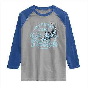 Adult Humor Cat Raglan Shirt My Pussy Loves A Good Stretch TS12 Sport Gray Royal Print Your Wear