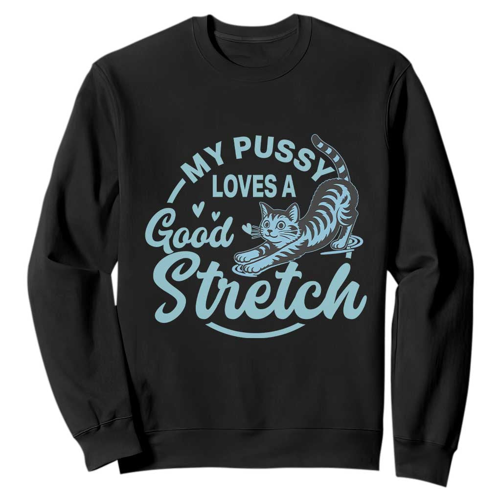 Adult Humor Cat Sweatshirt My Pussy Loves A Good Stretch TS12 Black Print Your Wear